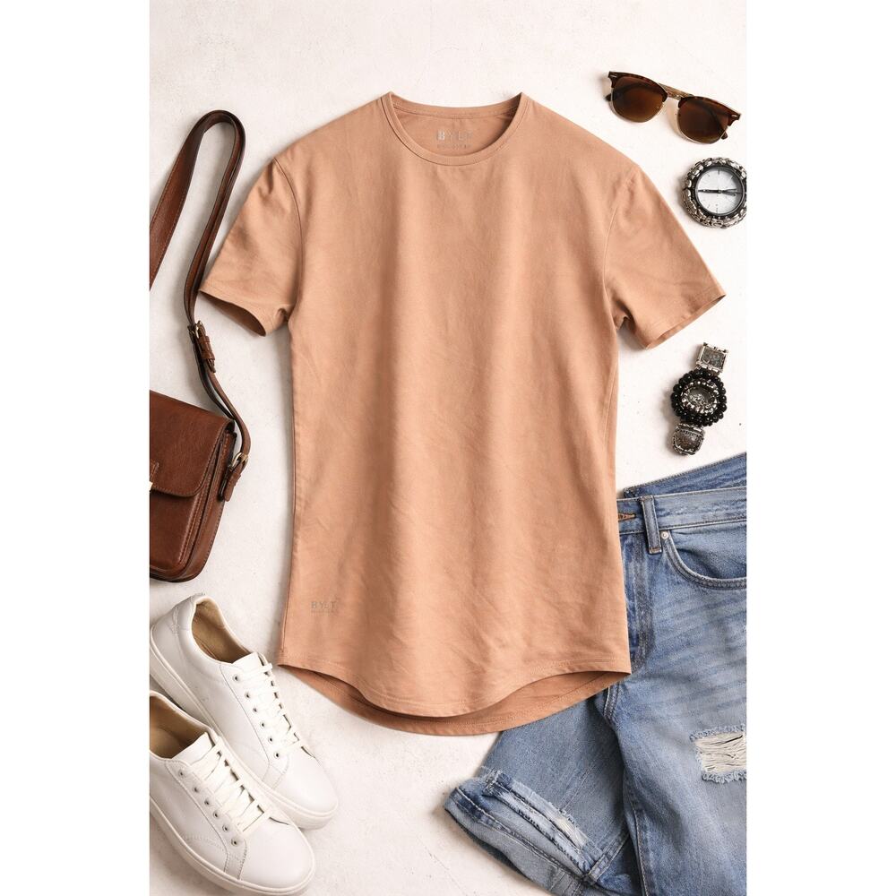 BYLT Basics Drop Cut Lux Tee Tan Peach Neutral Minimalist Women’s M